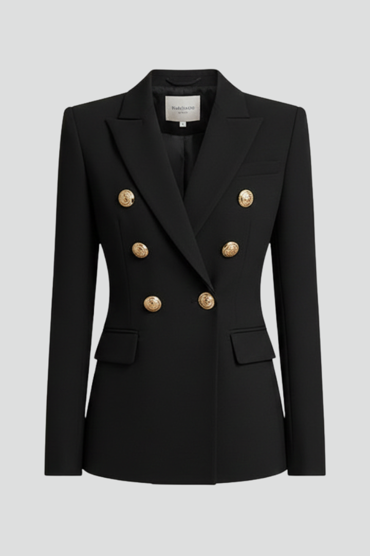 Carla | Americana Mujer Cruzada Botones Dorados Solapa