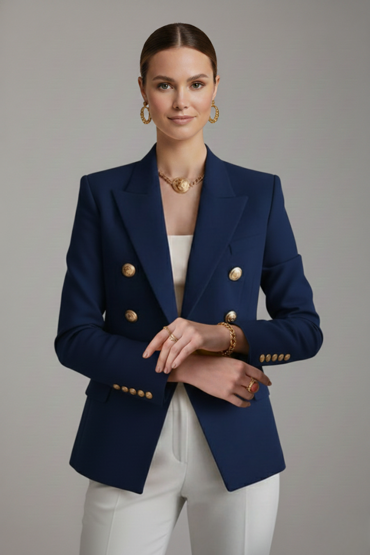 Carla | Americana Mujer Cruzada Botones Dorados Solapa
