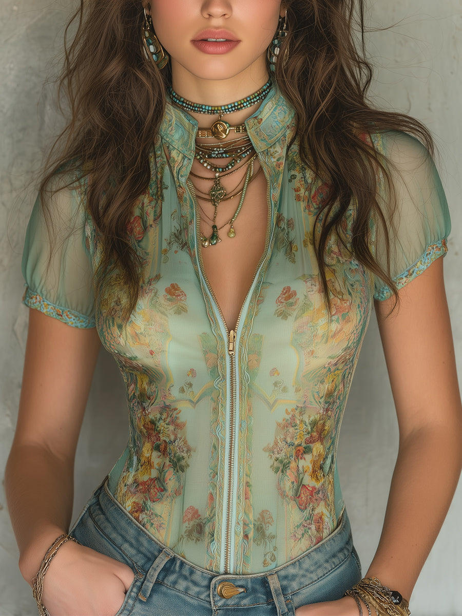 Carla | Blusa Malla Mujer Cremallera