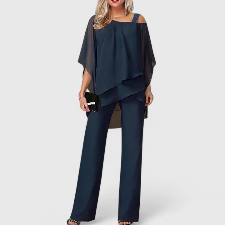 Carla | Conjunto de Pantalón Asimétrico Top Capas Sin Mangas