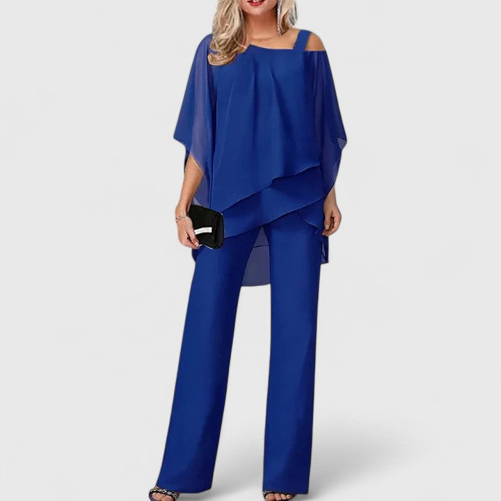 Carla | Conjunto de Pantalón Asimétrico Top Capas Sin Mangas