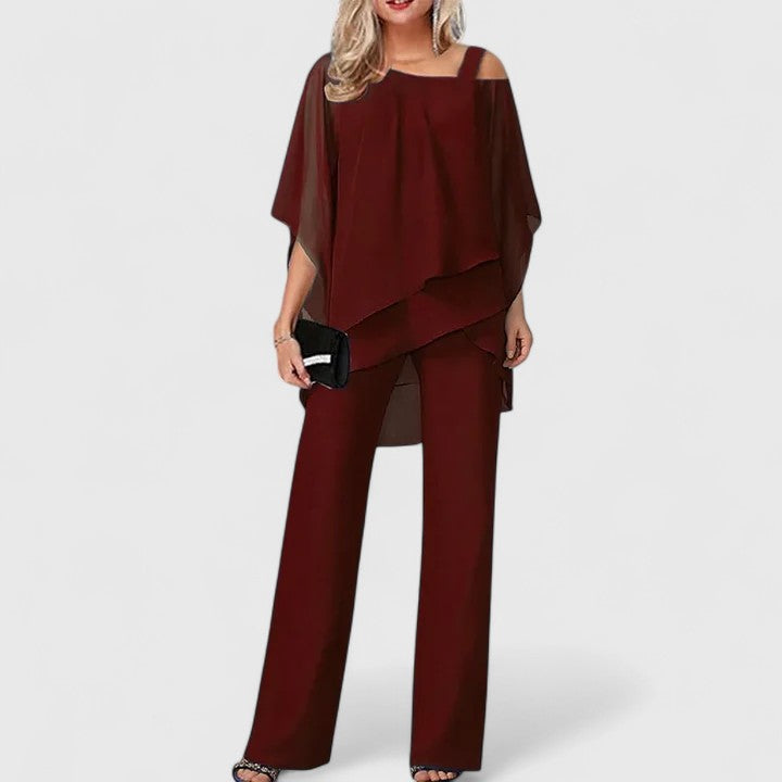 Carla | Conjunto de Pantalón Asimétrico Top Capas Sin Mangas