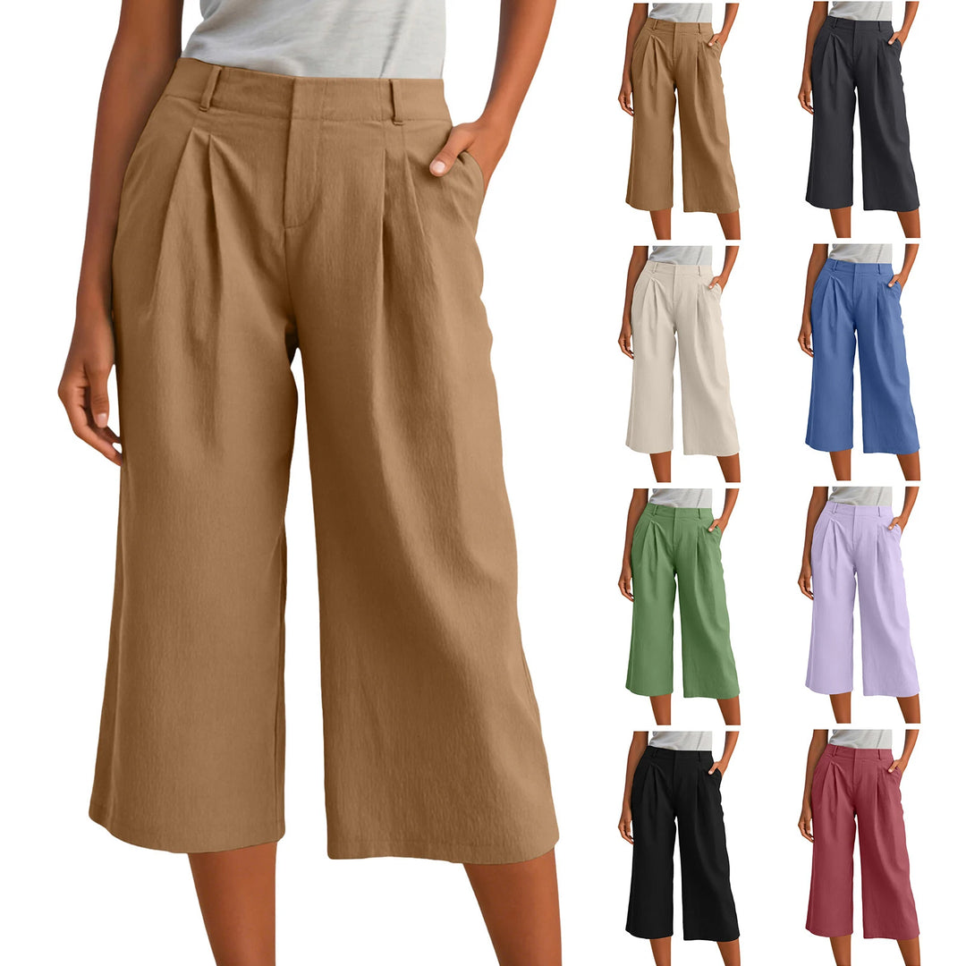 Carla | Pantalones Mujer Cropped Anchos Relajados con Pinzas