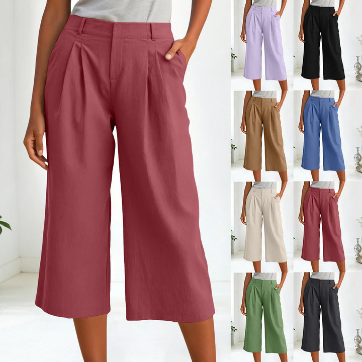 Carla | Pantalones Mujer Cropped Anchos Relajados con Pinzas