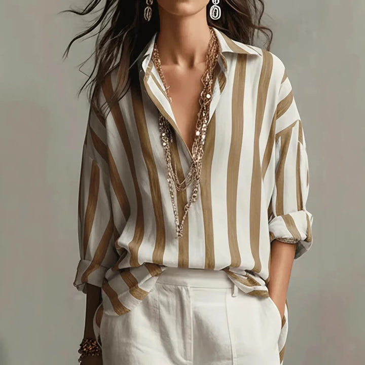 Carmen | Camisa Manga Larga Rayas Cuello Solapas Botones