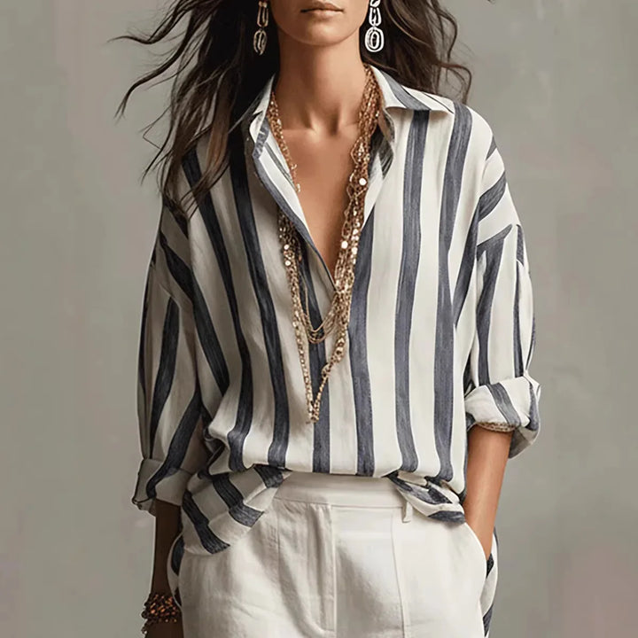 Carmen | Camisa Manga Larga Rayas Cuello Solapas Botones