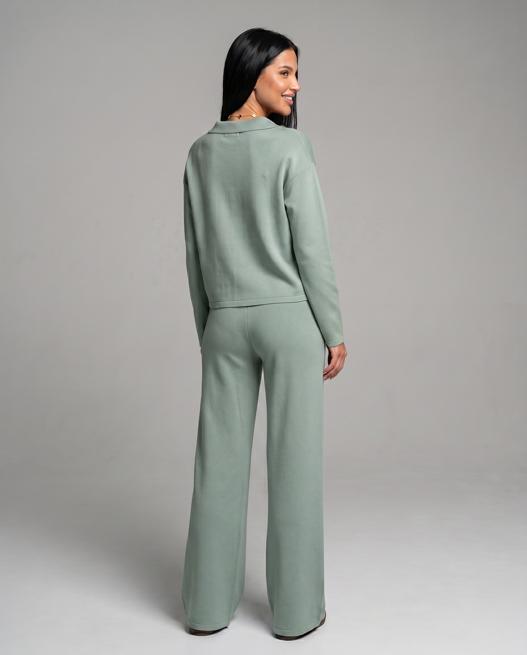 Carmen | Conjunto Punto Mujer Cuello V Mangas Largas Pantalón Ancho