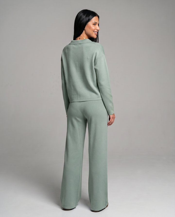 Carmen | Conjunto Punto Mujer Cuello V Mangas Largas Pantalón Ancho
