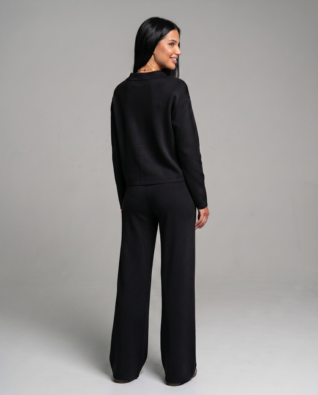 Carmen | Conjunto Punto Mujer Cuello V Mangas Largas Pantalón Ancho