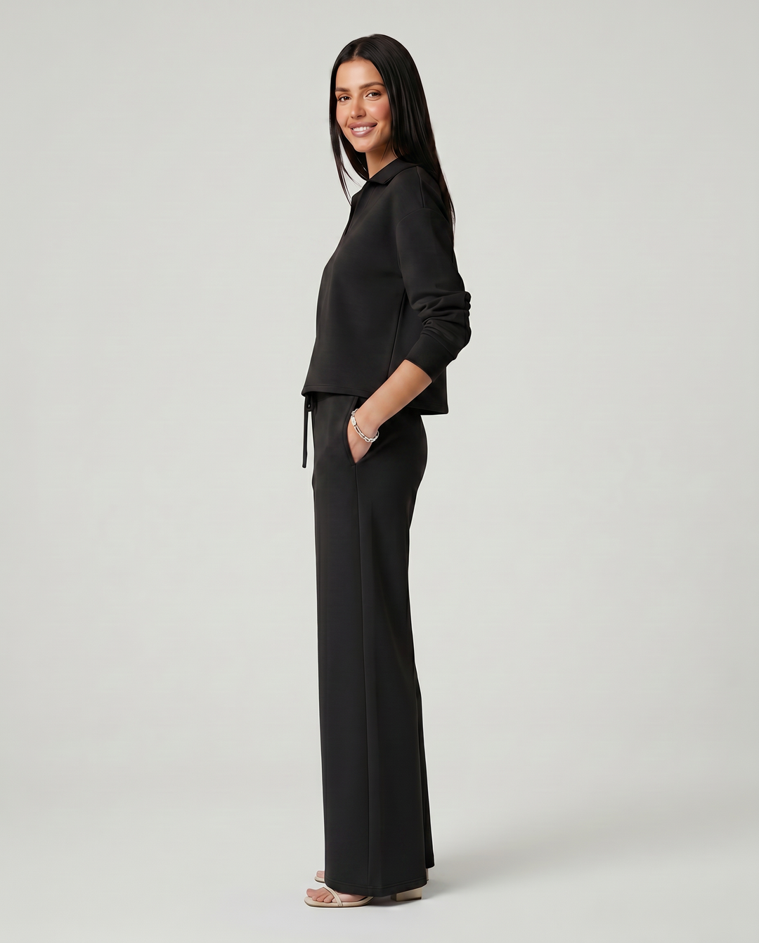 Carmen | Conjunto Punto Mujer Cuello V Mangas Largas Pantalón Ancho