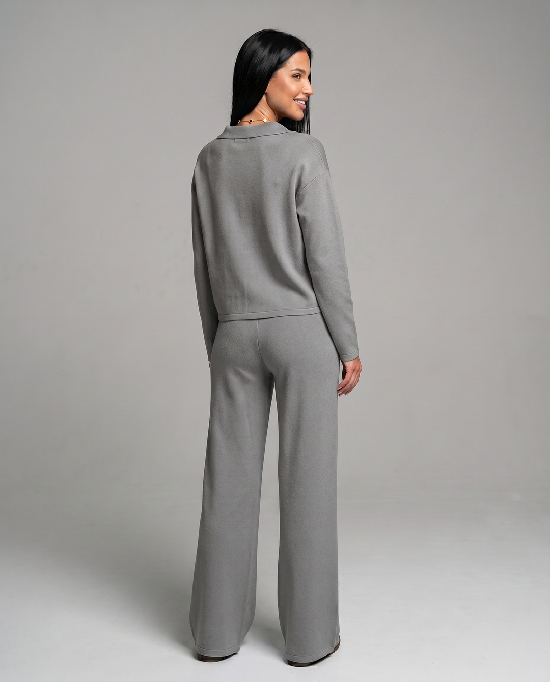 Carmen | Conjunto Punto Mujer Cuello V Mangas Largas Pantalón Ancho