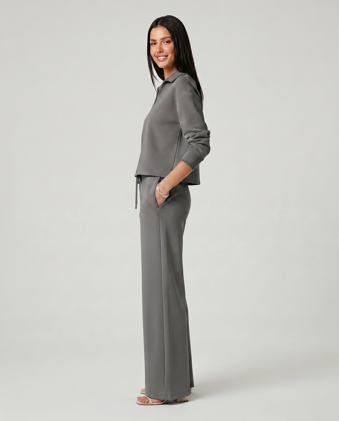 Carmen | Conjunto Punto Mujer Cuello V Mangas Largas Pantalón Ancho