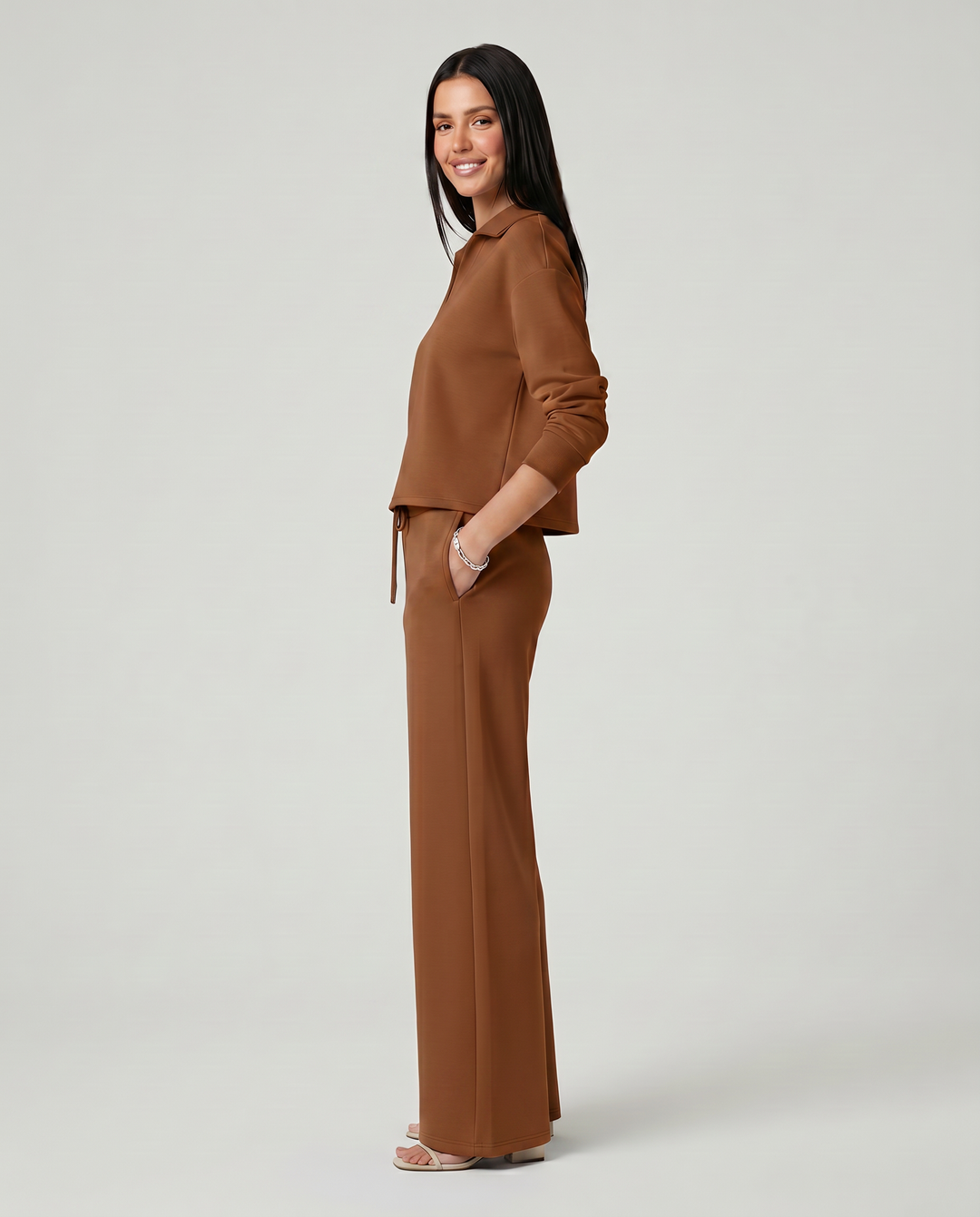 Carmen | Conjunto Punto Mujer Cuello V Mangas Largas Pantalón Ancho