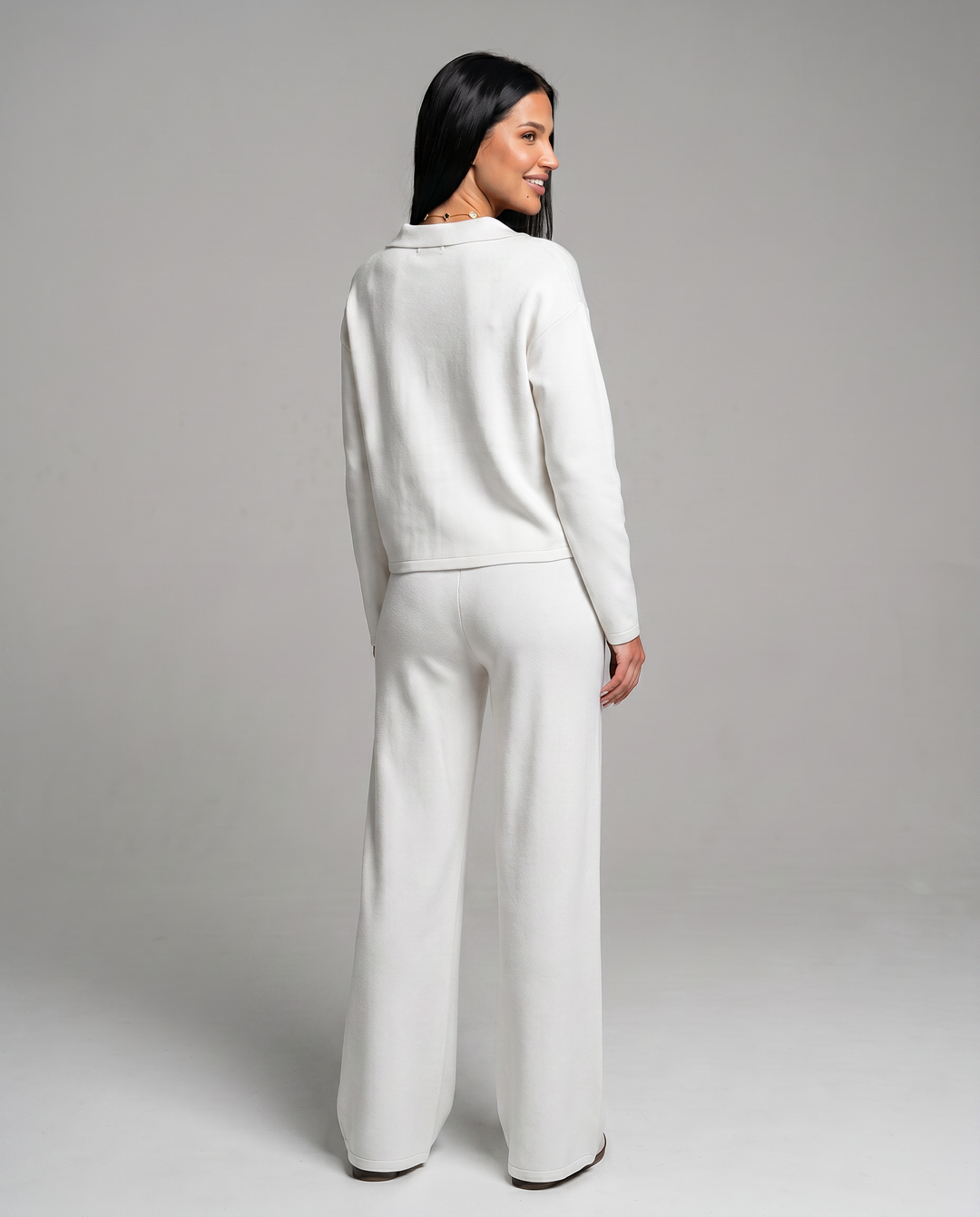 Carmen | Conjunto Punto Mujer Cuello V Mangas Largas Pantalón Ancho