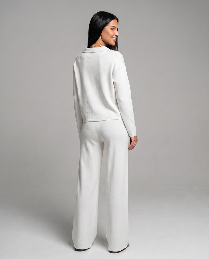 Carmen | Conjunto Punto Mujer Cuello V Mangas Largas Pantalón Ancho