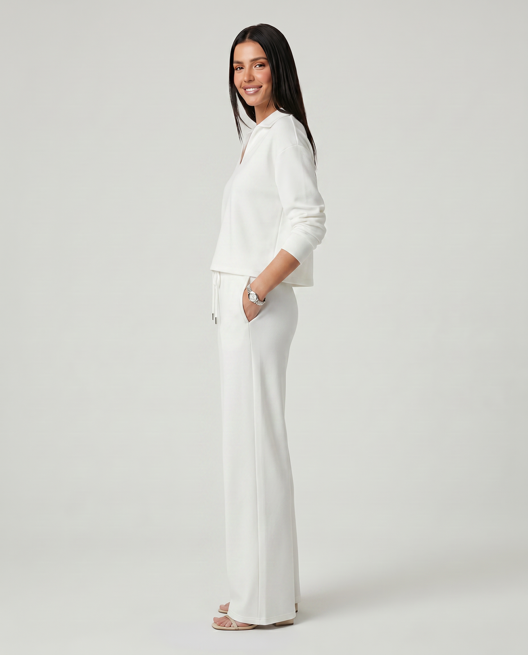Carmen | Conjunto Punto Mujer Cuello V Mangas Largas Pantalón Ancho