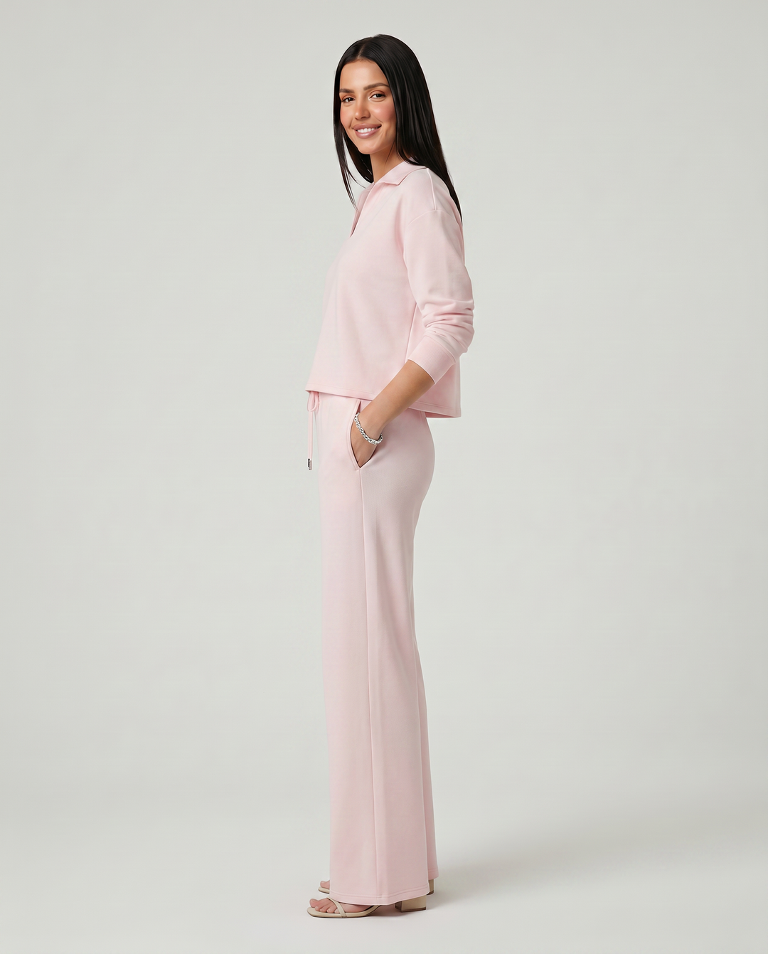 Carmen | Conjunto Punto Mujer Cuello V Mangas Largas Pantalón Ancho