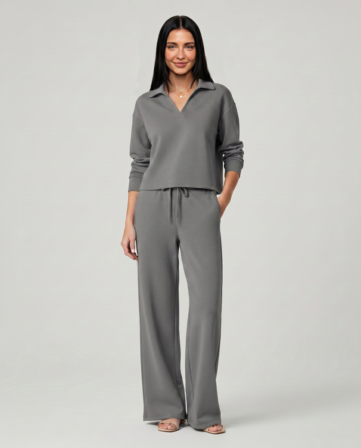 Carmen | Conjunto Punto Mujer Cuello V Mangas Largas Pantalón Ancho