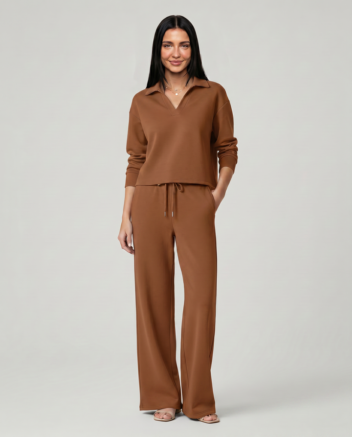 Carmen | Conjunto Punto Mujer Cuello V Mangas Largas Pantalón Ancho