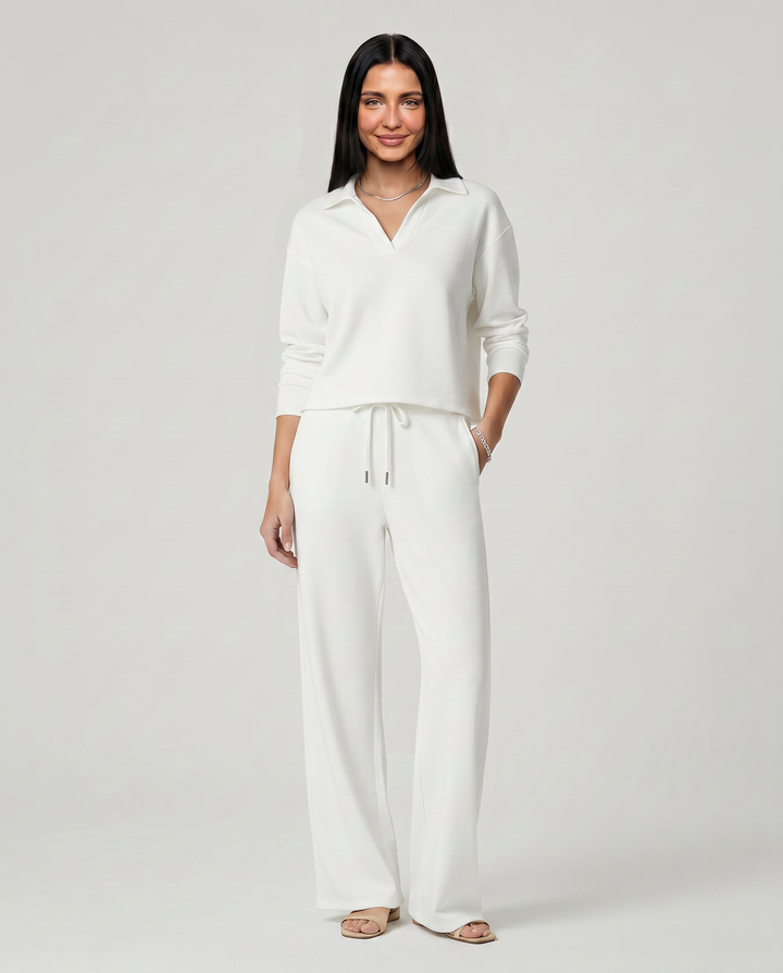 Carmen | Conjunto Punto Mujer Cuello V Mangas Largas Pantalón Ancho