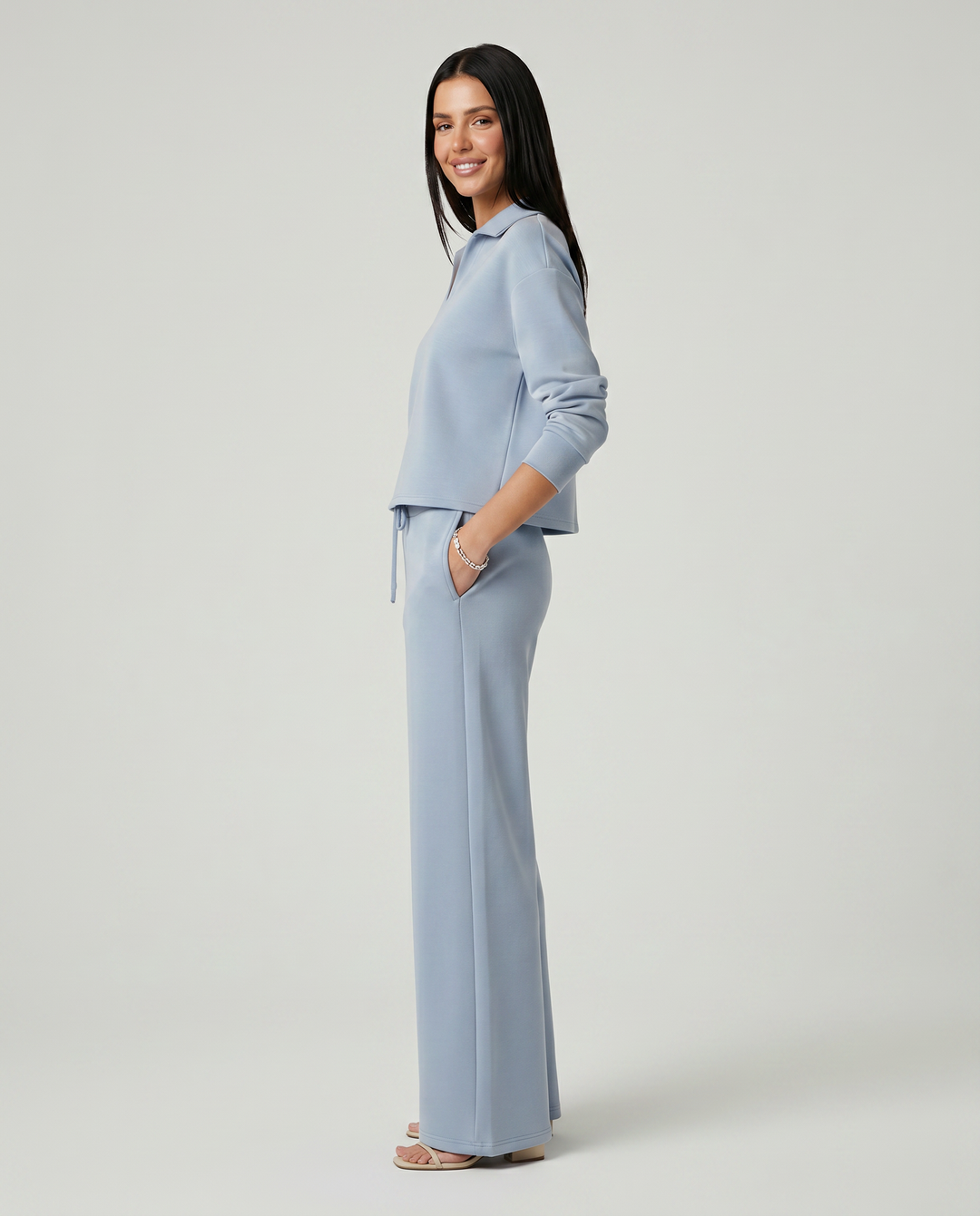 Carmen | Conjunto Punto Mujer Cuello V Mangas Largas Pantalón Ancho