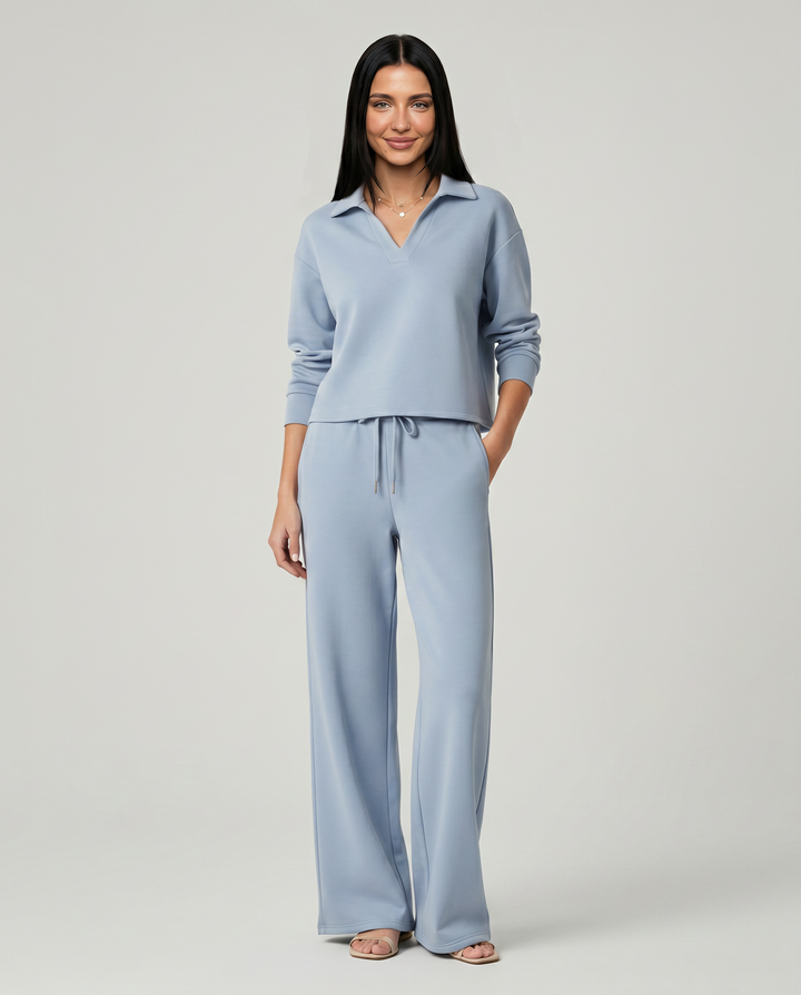 Carmen | Conjunto Punto Mujer Cuello V Mangas Largas Pantalón Ancho