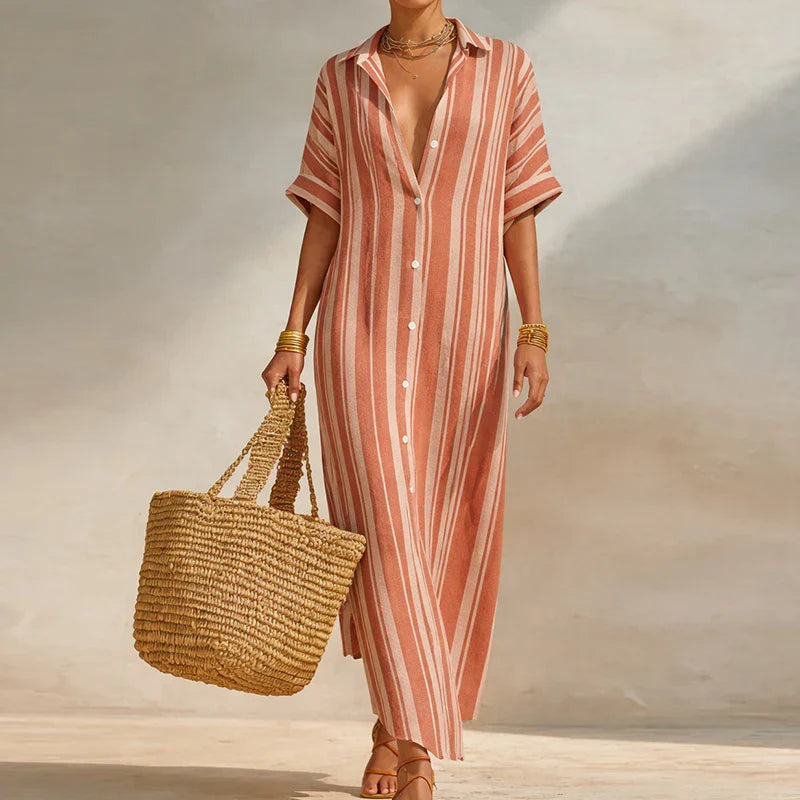 Carmen | Vestido Midi Maxi Mujer Rayas Camisero