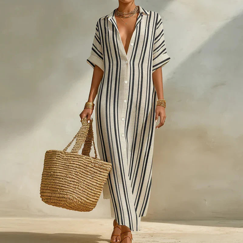 Carmen | Vestido Midi Maxi Mujer Rayas Camisero