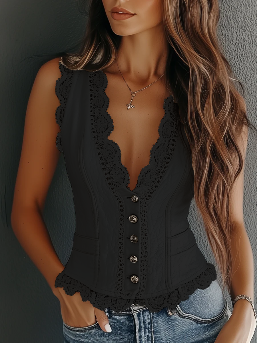 Celia | Chaleco Peplum con Botones y Encaje