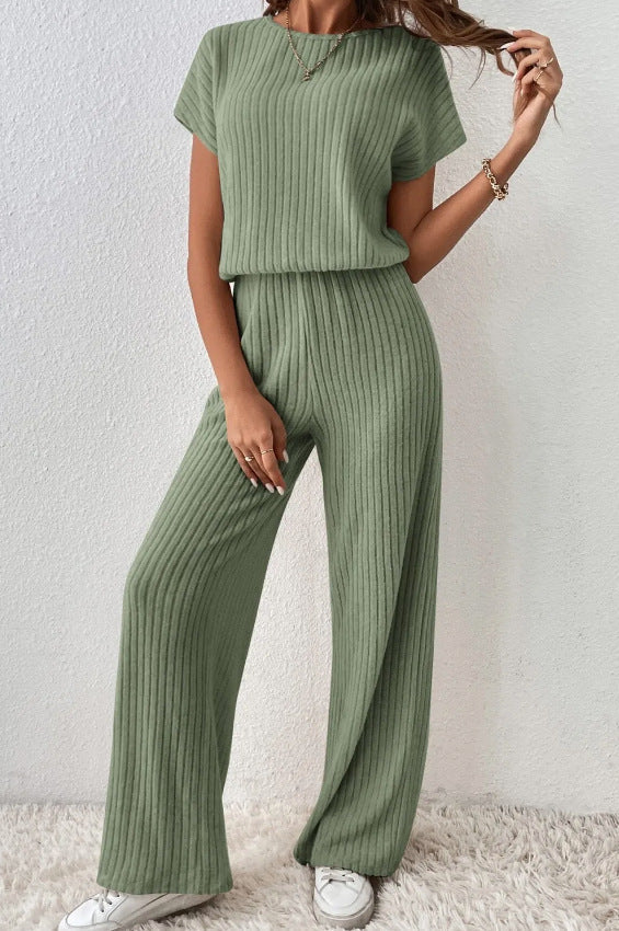 Celia | Conjunto Punto Mujer Manga Corta Pantalón Ancho