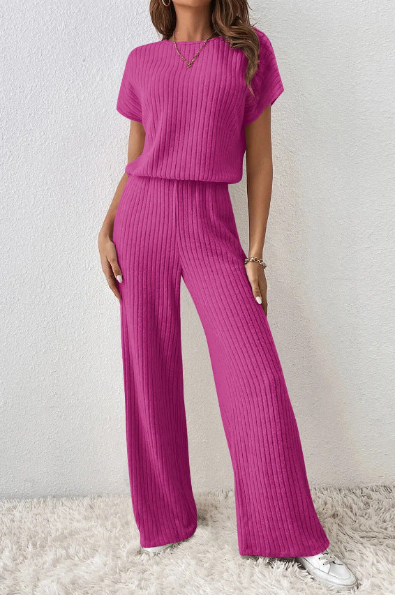 Celia | Conjunto Punto Mujer Manga Corta Pantalón Ancho