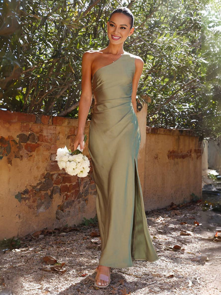 Celia | Vestido Invitada Boda Satinado Maxi un Hombro
