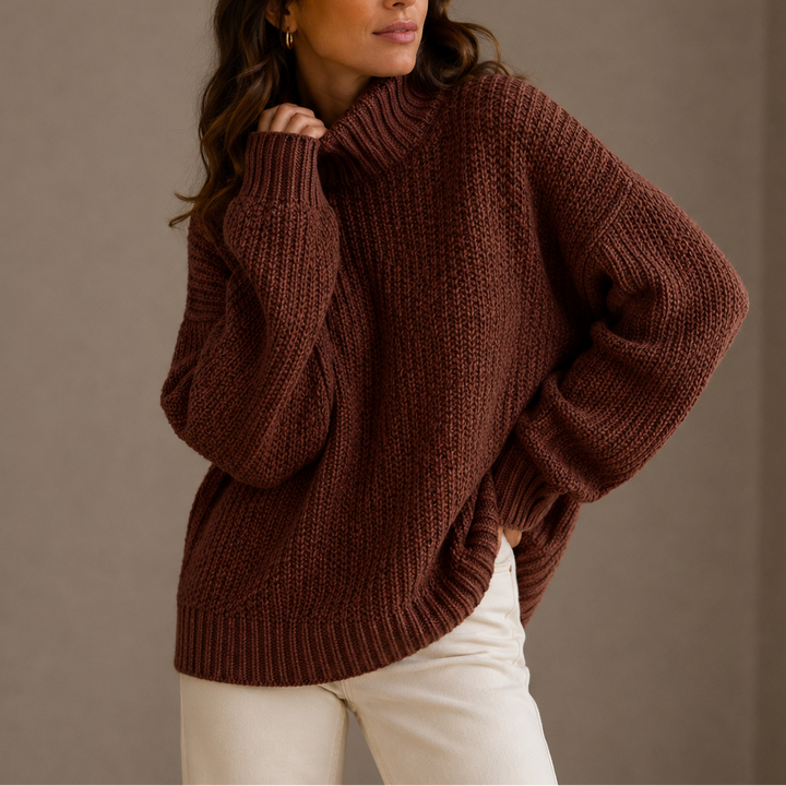 Daniela | Jersey de Cuello Alto Punto Grueso Oversize