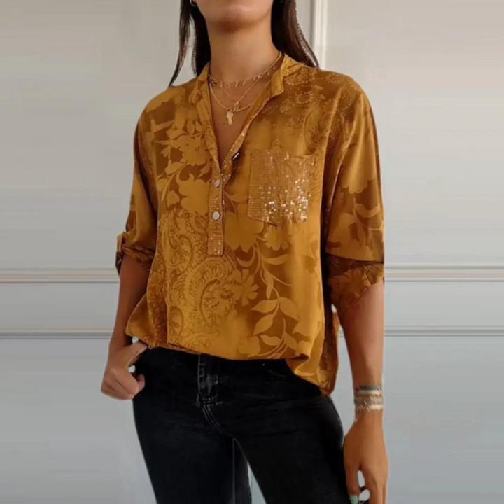 Claudia | Blusa Floral de Manga Larga con Bolsillo