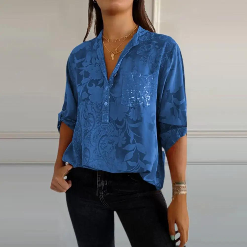 Claudia | Blusa Floral de Manga Larga con Bolsillo