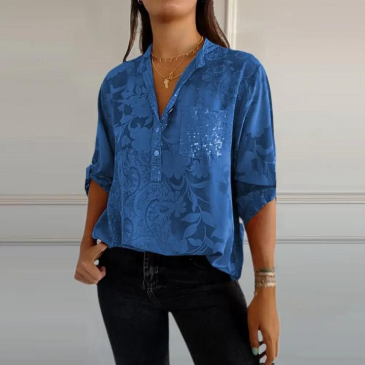 Claudia | Blusa Floral de Manga Larga con Bolsillo