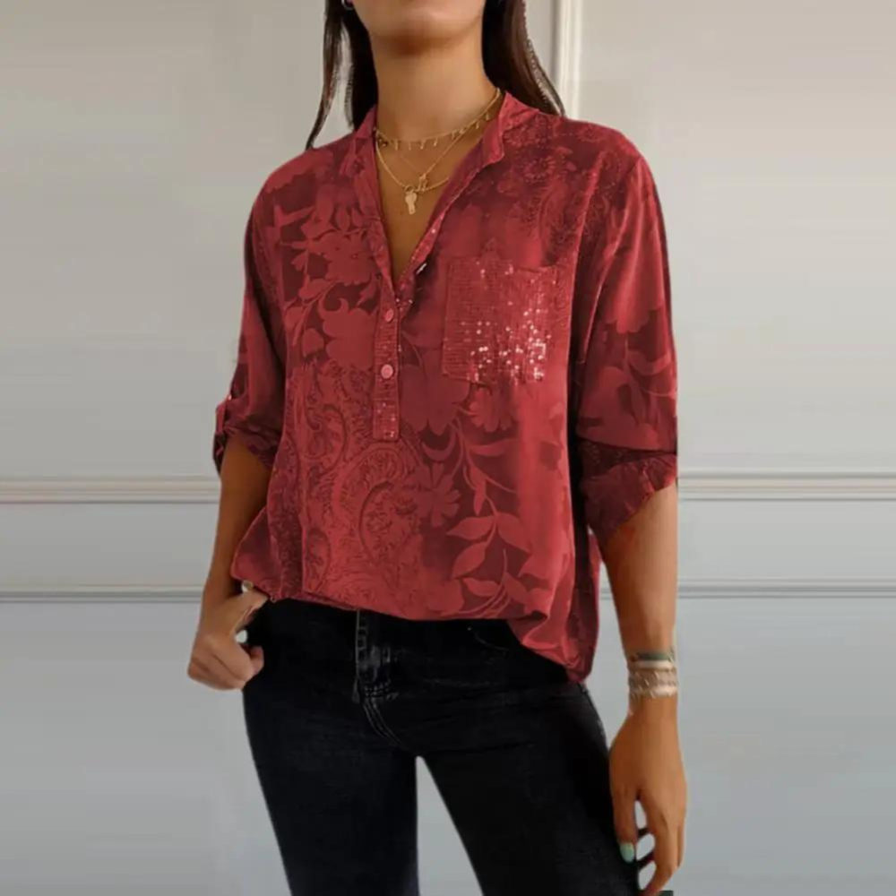 Claudia | Blusa Floral de Manga Larga con Bolsillo