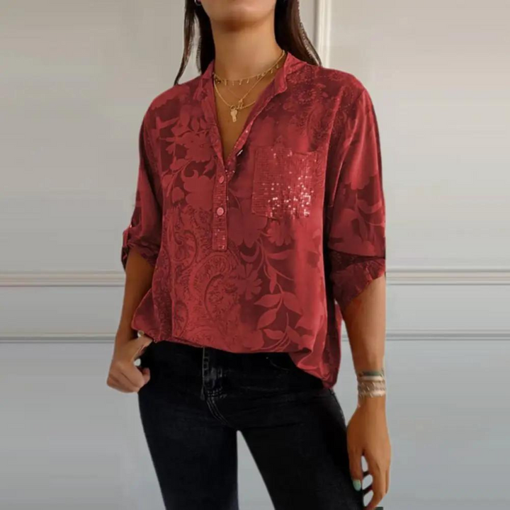 Claudia | Blusa Floral de Manga Larga con Bolsillo