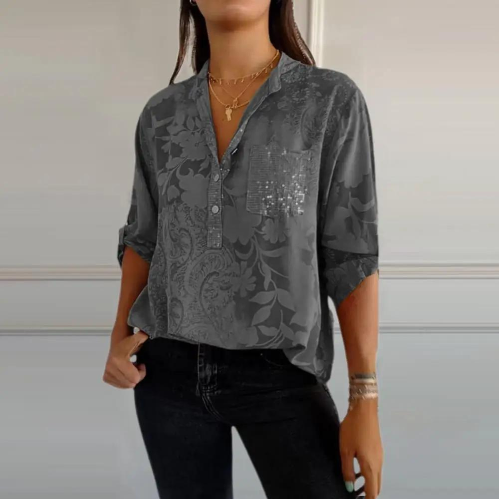 Claudia | Blusa Floral de Manga Larga con Bolsillo