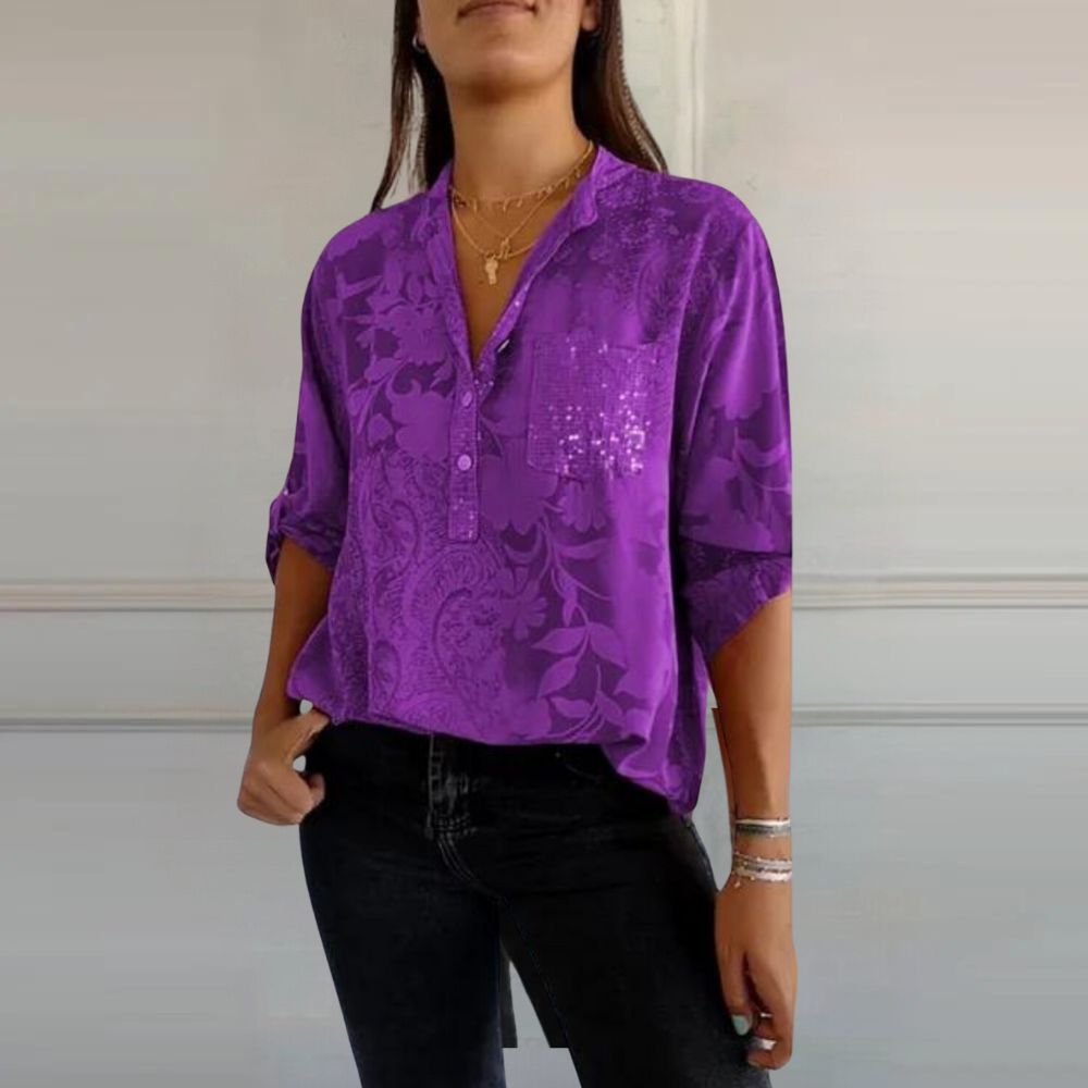 Claudia | Blusa Floral de Manga Larga con Bolsillo