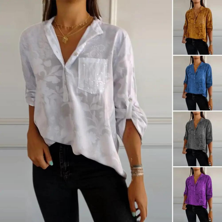 Claudia | Blusa Floral de Manga Larga con Bolsillo