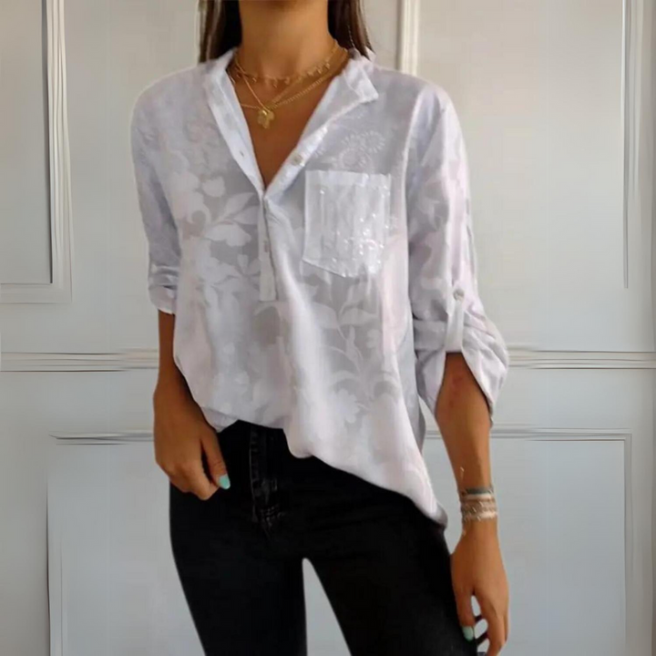 Claudia | Blusa Floral de Manga Larga con Bolsillo