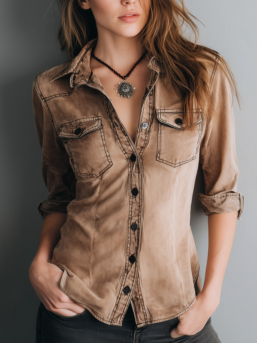 Claudia | Blusa Mujer Efecto Lavado Bolsillos