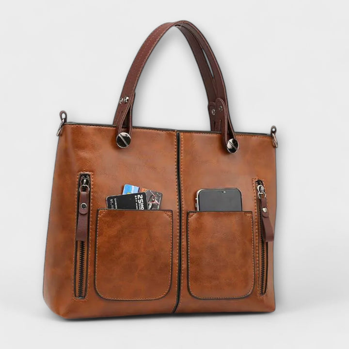 Claudia | Bolso Tote de Piel Sintética con Cremallera y Bolsillos