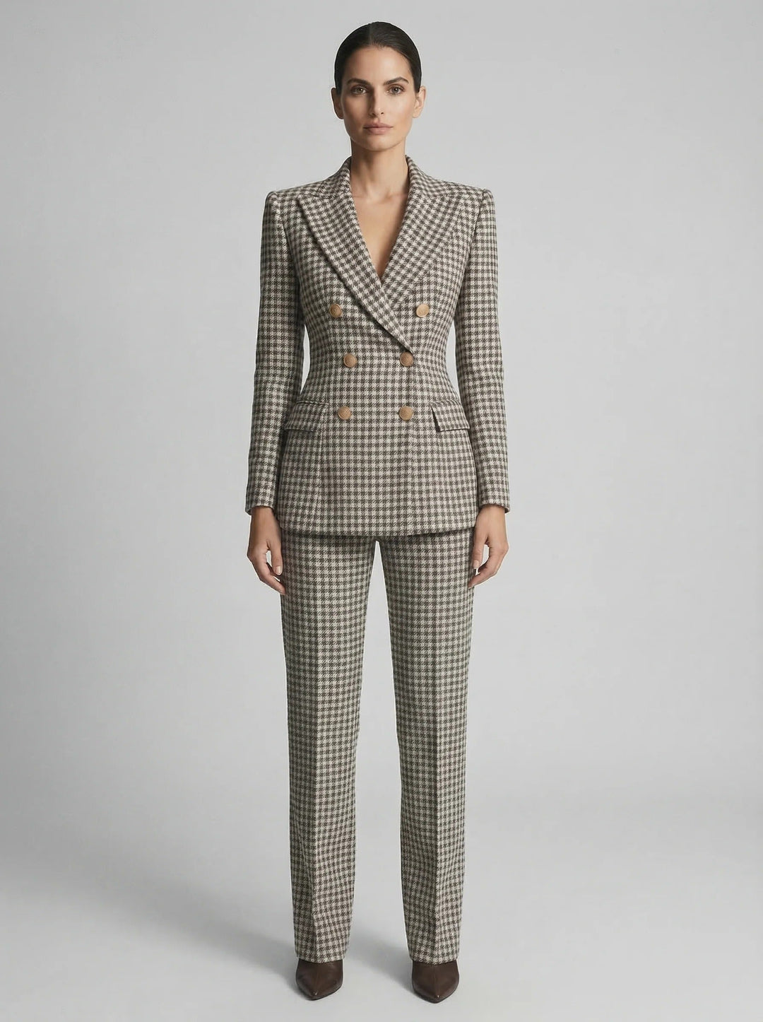 Claudia | Traje Mujer Chaqueta Cruzada Pantalón Cuadros
