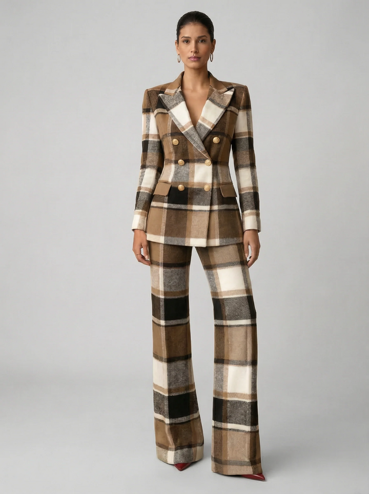 Claudia | Traje Mujer Chaqueta Cruzada Pantalón Cuadros