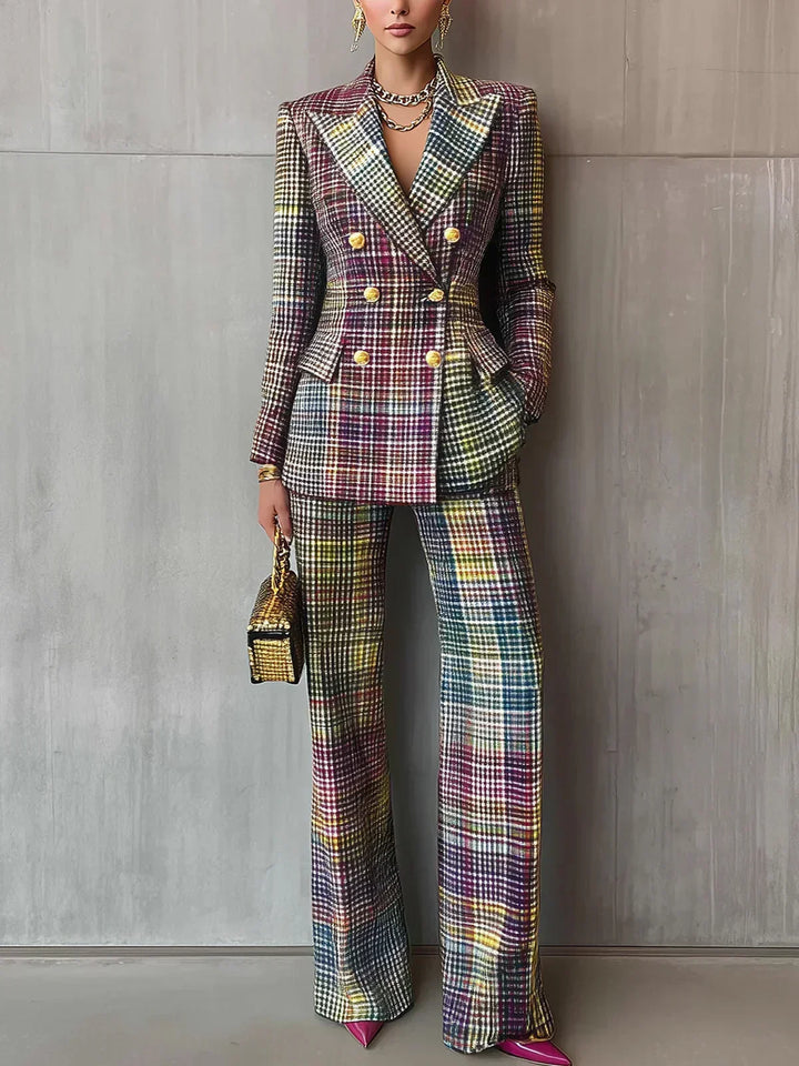 Claudia | Traje Mujer Chaqueta Cruzada Pantalón Cuadros