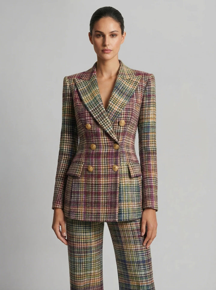 Claudia | Traje Mujer Chaqueta Cruzada Pantalón Cuadros