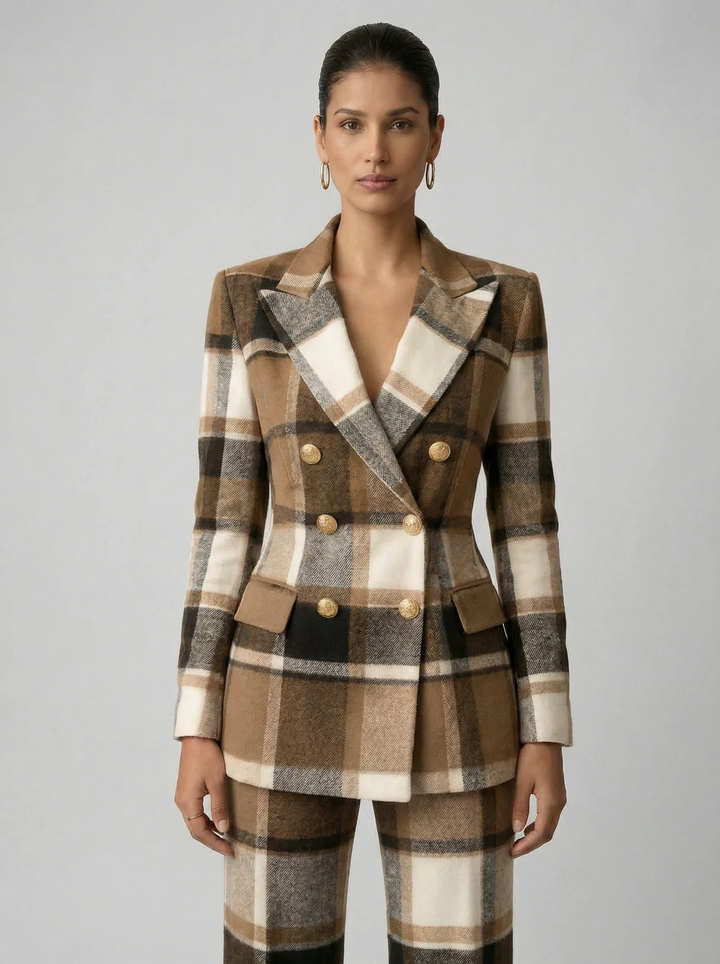 Claudia | Traje Mujer Chaqueta Cruzada Pantalón Cuadros