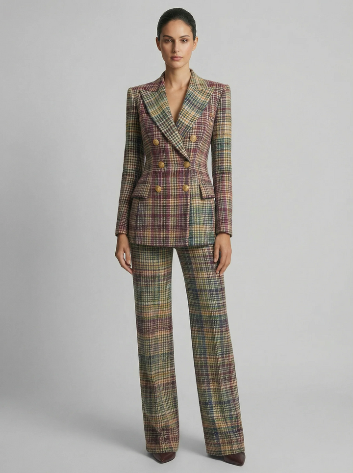 Claudia | Traje Mujer Chaqueta Cruzada Pantalón Cuadros